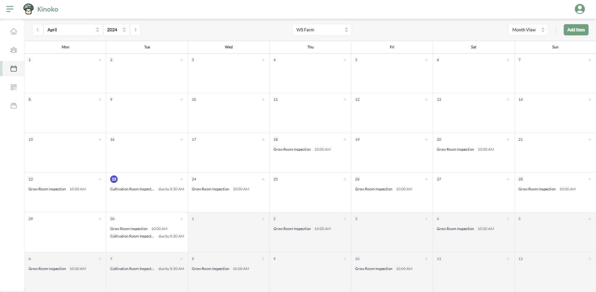 Kinoko worker scheduling screen